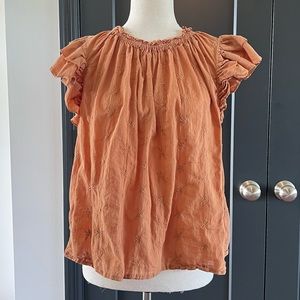 UNIVERSAL THREAD light brown cap sleeve floral embroidered top 100% cotton - XL